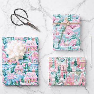 Pink and Blue Christmas Village  Sheets