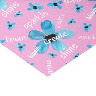 Pink and Blue Watercolor Flowers and Affirmations Tissue Paper