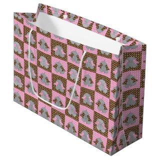 Pink and Brown Elephant Polka Dots Large Gift Bag