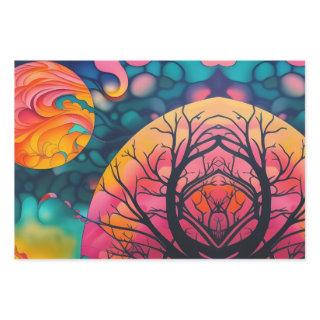 pink and gold full moon Tree Silhouette  Sheets