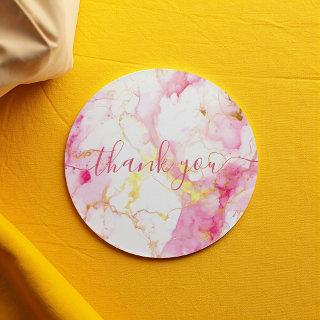 Pink and gold marble customer thank you classic round sticker