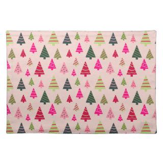 Pink and Green Christmas Trees Cloth Placemat