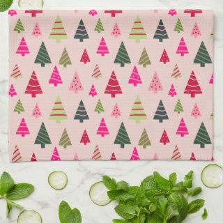 Pink and Green Christmas Trees  Kitchen Towel