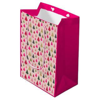 Pink and Green Christmas Trees  Medium Gift Bag