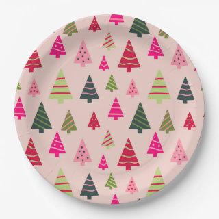Pink and Green Christmas Trees Paper Plates
