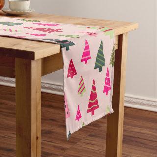 Pink and Green Christmas Trees Short Table Runner