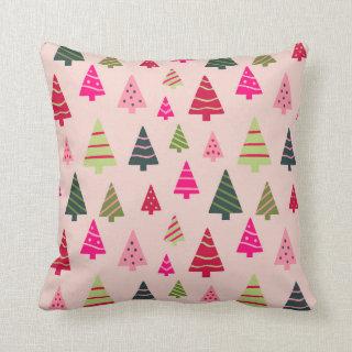 Pink and Green Christmas Trees Throw Pillow