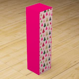 Pink and Green Christmas Trees Wine Box