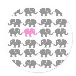 Pink and Grey Elephant Art Classic Round Sticker