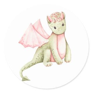 Pink and Light Green Dragon  Classic Round Sticker
