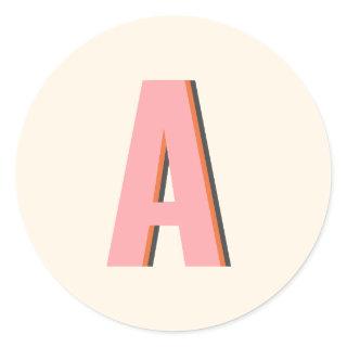 Pink and Orange Retro Typography Monogram Initial Classic Round Sticker