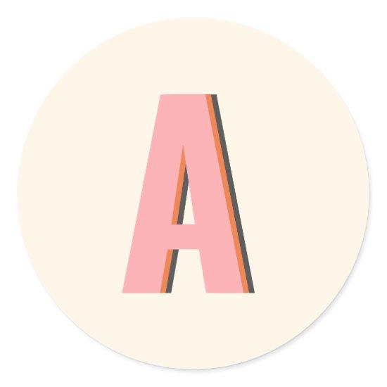 Pink and Orange Retro Typography Monogram Initial Classic Round Sticker