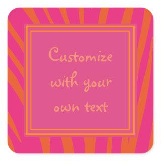 Pink and Orange Zebra Stripes Square Sticker