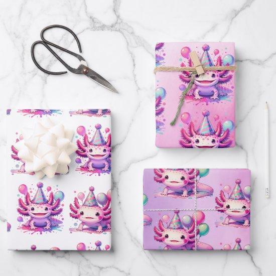 Pink and Purple Axolotl Girl's Birthday Party  Sheets
