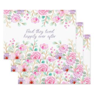 Pink and Purple Watercolor Flowers Frame   Sheets