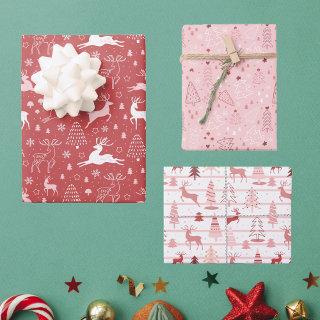 Pink and Red Reindeer and Christmas Trees  Sheets