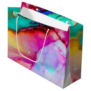 Pink and Turquoise Marble Abstract Watercolor Large Gift Bag