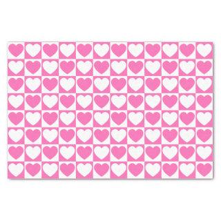 Pink and White Checkered Pattern With Hearts Tissue Paper