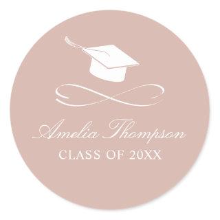 Pink and White Graduation Classic Round Sticker
