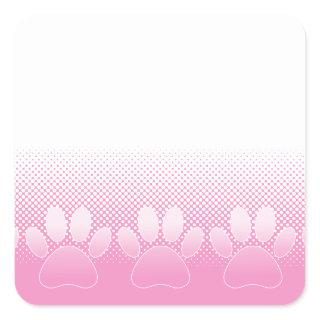 Pink And White Paws With Newsprint Background Square Sticker