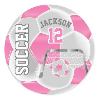 Pink and White Soccer Ball Classic Round Sticker