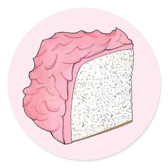 Pink Angel Food Cake Slice Baking Retro Dessert Classic Round Sticker