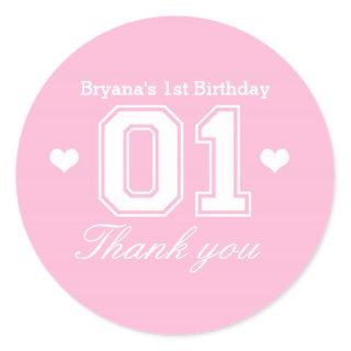 Pink Athletic 01 1st Birthday Party Favor Stickers