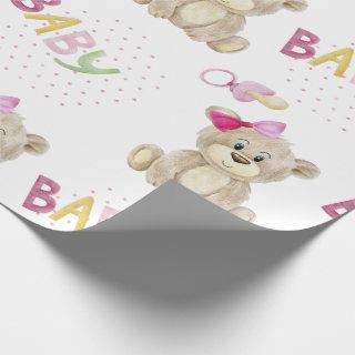 Pink Baby Bear Watercolor Baby Girl Shower Gift