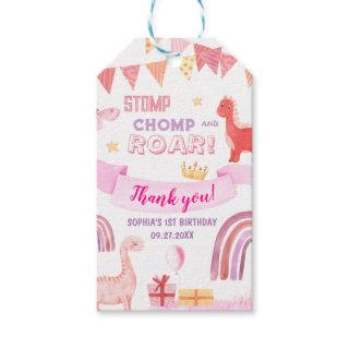 Pink Baby Dinasaur Kids Birthday Party Thank You Gift Tags