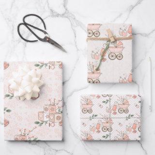 Pink Baby Girl Carriage and Toys    Sheets