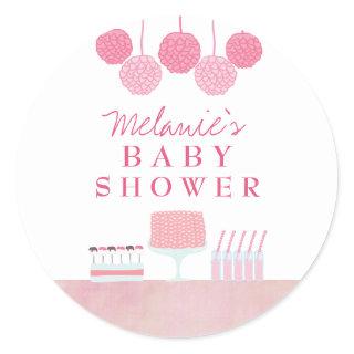 Pink Baby Shower Dessert Table Tag Label Sticker