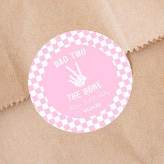 Pink Bad Two The Bone Skeleton 2nd Birthday Party Classic Round Sticker