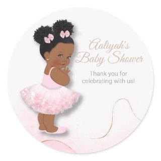 Pink ballerina baby shower cupcake topper classic round sticker