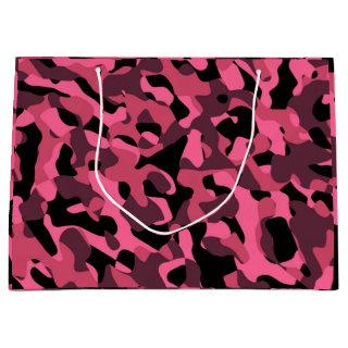 Pink Black Camouflage Print Pattern Large Gift Bag