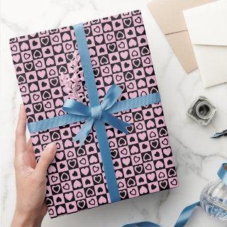 Pink Black Checker Heart Pattern