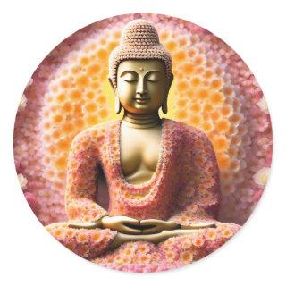 Pink Blossom Flower Buddha Meditating Classic Round Sticker