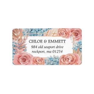 Pink Blue Floral Boho Wedding Mailing Label