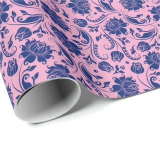 Pink & Blue Floral Damasks Pattern