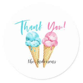 Pink Blue Ice Cream Gender Reveal Party Classic Round Sticker