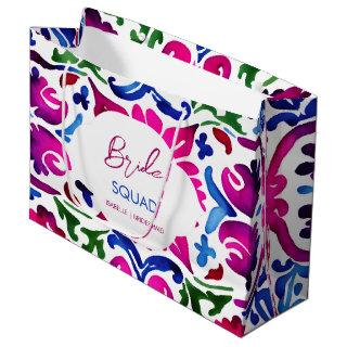 Pink blue Mexican tiles bride squad bachelorette  Large Gift Bag