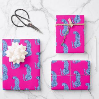 Pink & Blue Modern Cheetah Pattern Set of 3  Sheets