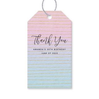 Pink Blue Ombre with Gold Lines Party Gift Tags