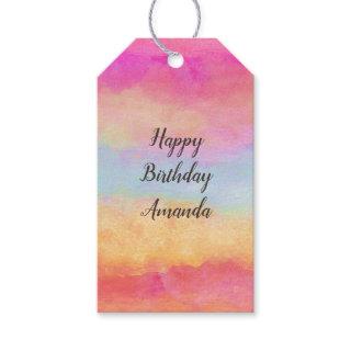 Pink Blue Yellow Rainbow Abstract Stripes Birthday Gift Tags