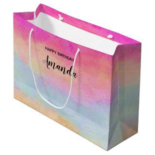 Pink Blue Yellow Rainbow Abstract Stripes Birthday Large Gift Bag