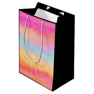 Pink Blue Yellow Rainbow Abstract Stripes Medium Gift Bag