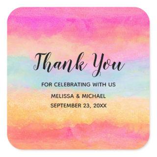 Pink Blue Yellow Rainbow Stripes Thank You Square Sticker