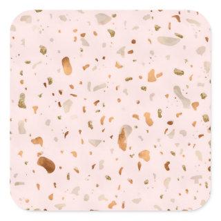 Pink Blush Terrazzo With Gold Copper Spots Square Sticker