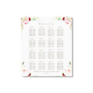 Pink Blush Watercolor Peony Wedding Seating Chart Canvas Print