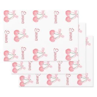 Pink Bow and Cherry Personalized Custom Girl Name  Sheets