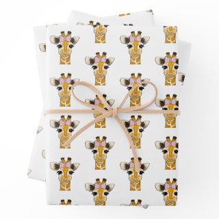 Pink Bow Baby Giraffe Gift Wrap, Wild One  Sheets